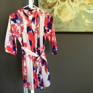 {SALE} Aqua Watercolor Floral Shirt Dress - XS